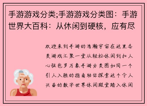手游游戏分类;手游游戏分类图：手游世界大百科：从休闲到硬核，应有尽有
